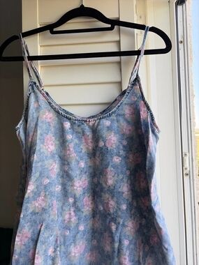 Light Blue Floral Spaghetti Strap Crop Top - Unbranded